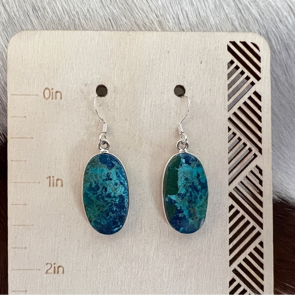 ❤️ Shattuckite Natural Gemstone Navajo Southwestern 925 Dangle Earrings 1.53”L - Picture 4 of 12
